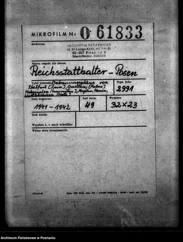 Obraz 2 z jednostki "Bebauungspläne von Dietfurt (Żnin), Gasten, Kutno, Hohensalza (Inowrocław), Mogilno, Konin, Warthbrücken (Koło)"