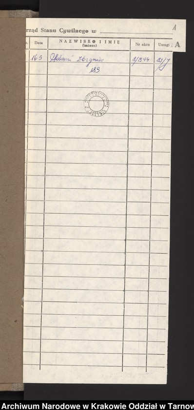 Obraz z jednostki "Skorowidz alfabetyczny do księgi urodzeń"