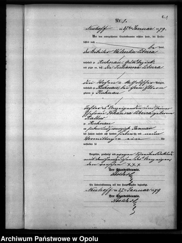 Obraz 4 z jednostki "Sterbe-Neben-Register Standesamts Kuhnau pro 1879"