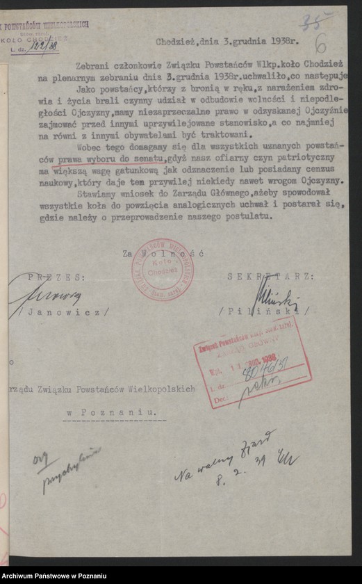 image.from.unit.number "Walny Zjazd Delegatów [wnioski na zjazd, ewidencja kół, sprawozdania sekretarza, komendanta delegatury grodzkiej, bilans]"