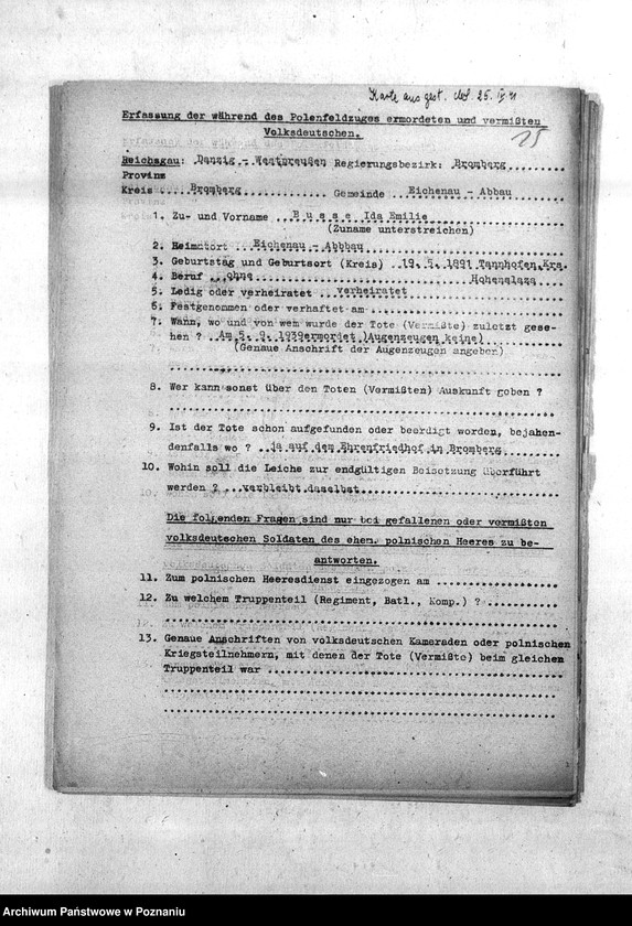 Obraz 19 z jednostki "Wykazy miejscowych Niemców z powiatu bydgoskiego, którzy zginęli w 1939 roku"