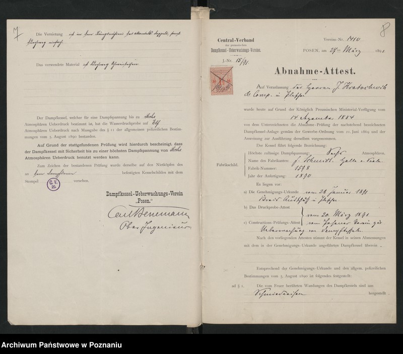 image.from.unit.number "Acta betreffen Konzessionierung eines feststehenden Dampfkessels zum Brennereibetrieb des Rittergutsbesitzers Iowanne in Lenartowitz"