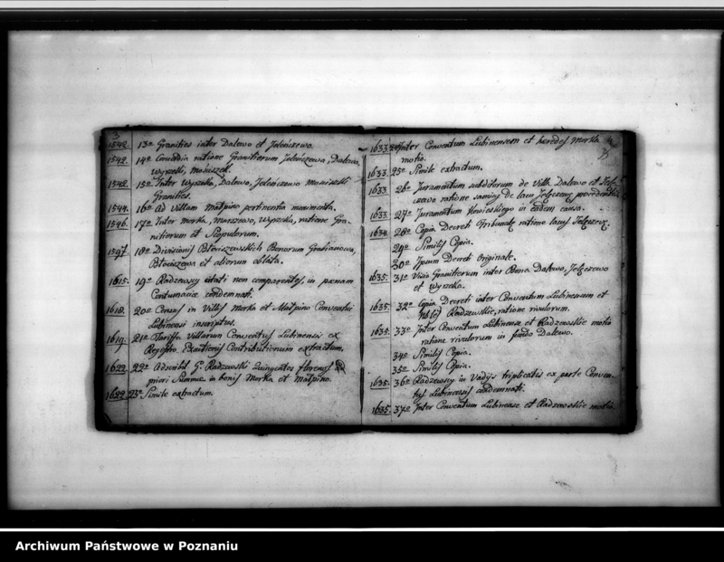 Obraz z jednostki "Summarium documentowum conventus Lubinensis. (Sumariusz dokumentów z lat 1246-1754, uporządkowanych według poszczególnych wsi, należących do klasztoru)"