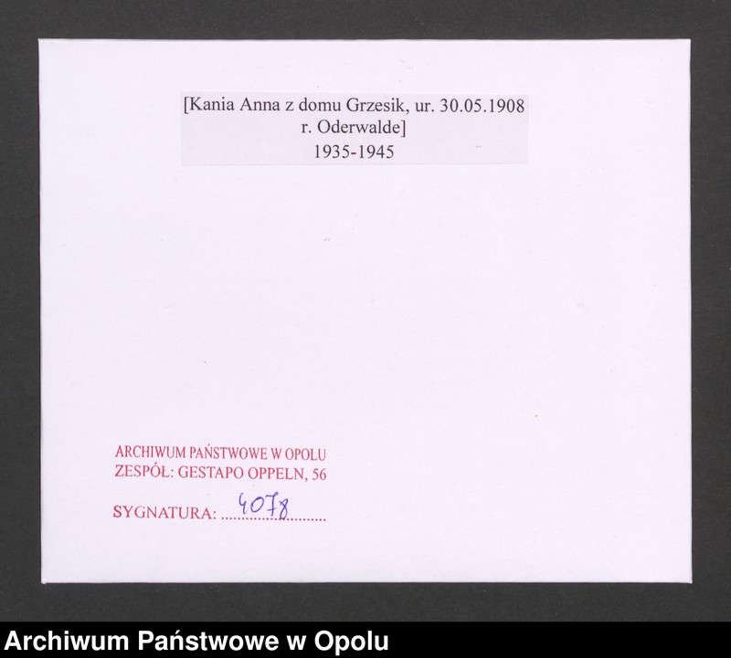 Obraz 2 z jednostki "[Kania Anna z domu Grzesik, ur. 30.05.1908 r. Oderwalde]"