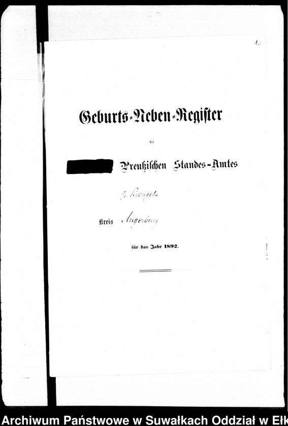 image.from.unit.number "Geburts-Neben-Register des Preussischen Standes-Amtes Gr. Strengeln Kreis Angerburg"