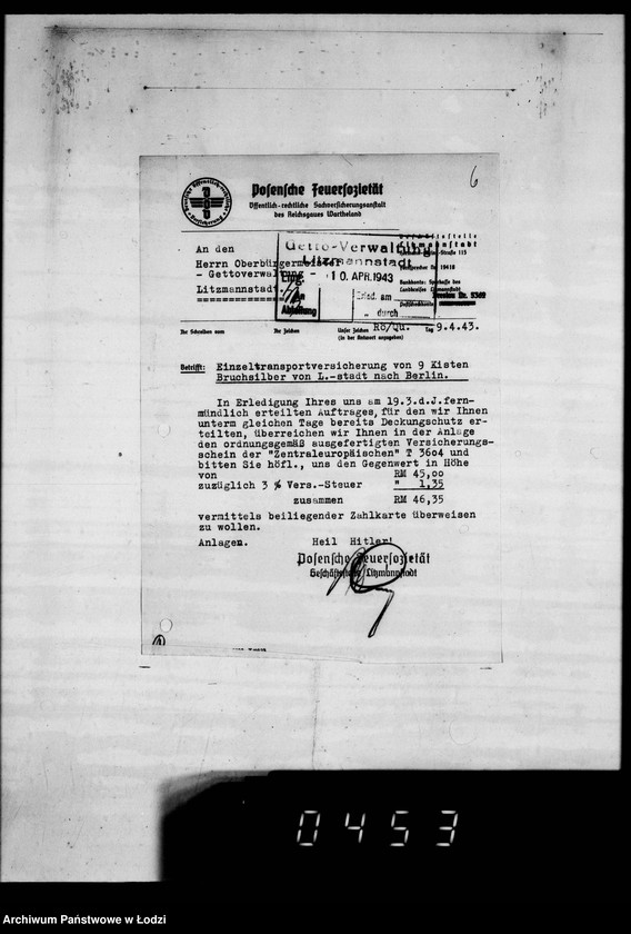 Obraz 10 z jednostki "[Polisy ubezpieczeniowe od ognia towarów w czasie transportu"