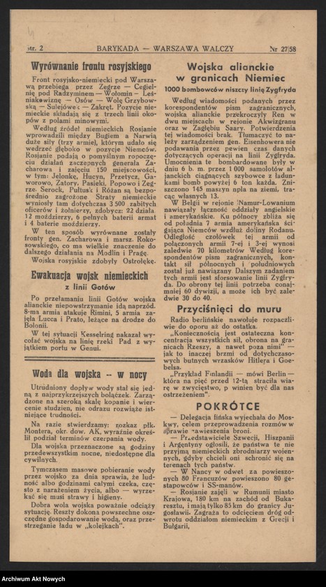 Obraz 11 z kolekcji "Powstanie warszawskie w prasie konspiracyjnej"