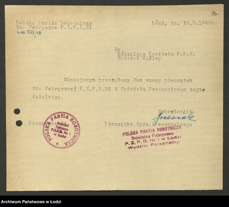 Obraz 13 z jednostki "Odbitki stempli i pieczęci partyjnych"