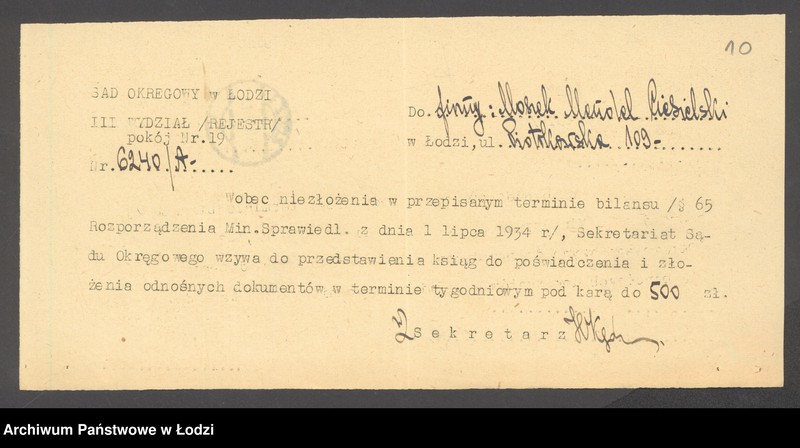 Obraz 12 z jednostki "Moszek Mendel Ciesielski - kupno i sprzedaż towarów manufakturowych"