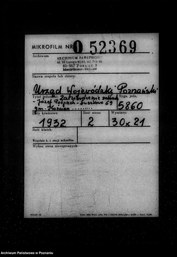 Obraz 2 z jednostki "/Zatwierdzanie Zakładu- Józef Pośpiech, Łuszkowo nr 69 powiat Kościan /sprzedaż mięsa oraz wyrobów mięsnych ubój trzody/"