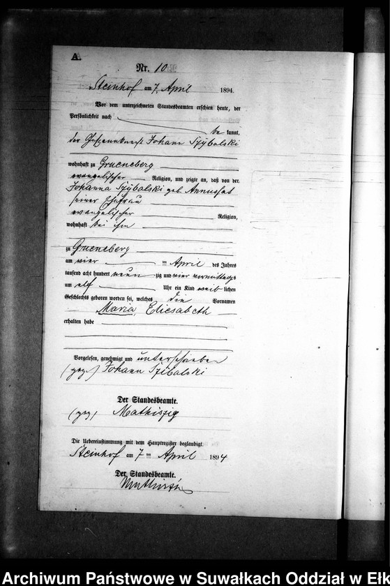 image.from.unit.number "Geburts-Neben-Register des Preussischen Standes-Amtes Gr. Strengeln Kreis Angerburg"