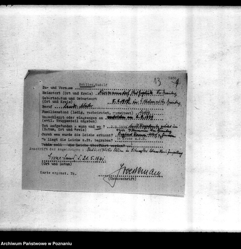 Obraz 17 z jednostki "Amtsbezirk Krone (powiat Bydgoszcz). Zgłoszenia zmarłych i zaginionych miejscowych Niemców w 1939 roku"