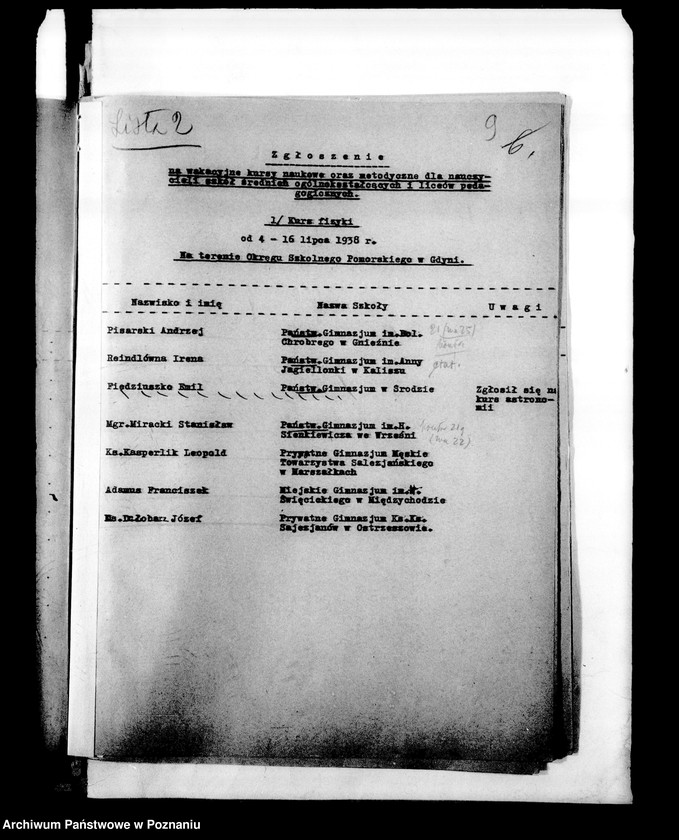 Obraz 12 z jednostki "Kursy wakacyjne nauczycieli szkół powszechnych [Spisy kandydatów na kurs]"
