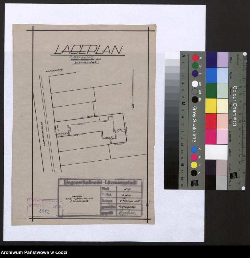 Obraz 1 z jednostki "Lageplan Adolf-Hitler-Straße Nr 104 Litzmannstadt"