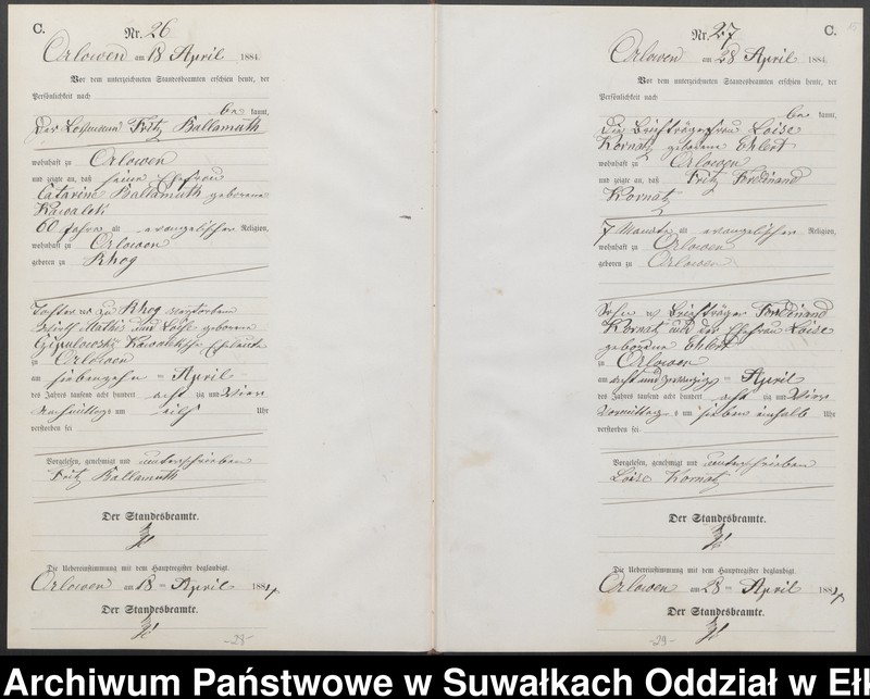 image.from.unit.number "Sterbe-Neben-Register des Preussischen Standes-Amtes Orlowen Kreis Loetzen für das Jahr 1884"