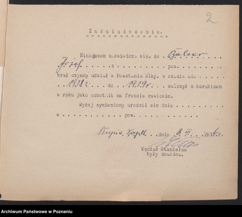 Obraz 5 z jednostki "Słupia Kapitulna, powiat Rawicz - indywidualne zaświadczenia o uczestnictwie w powstaniu."