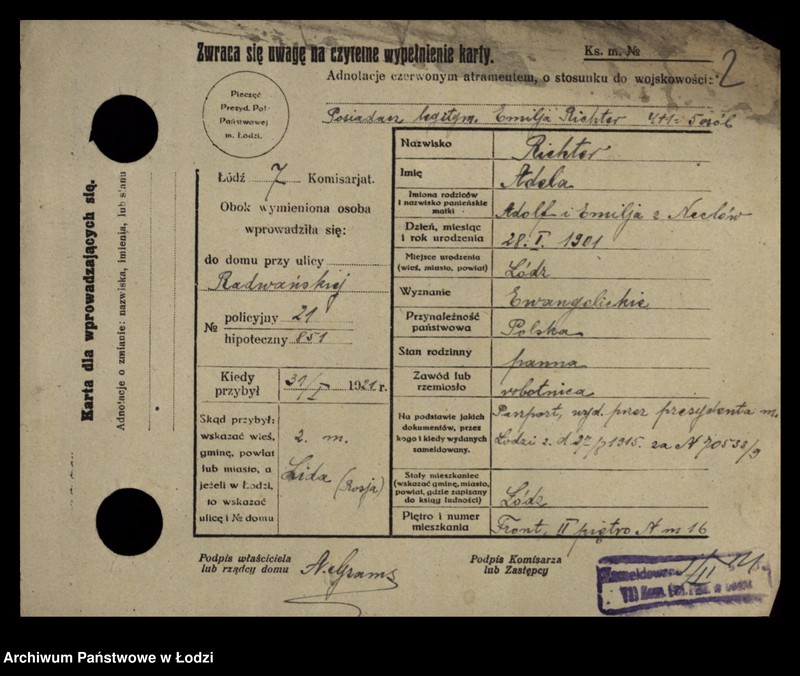 Obraz 4 z jednostki "[Spis ludności Łodzi] Richter"