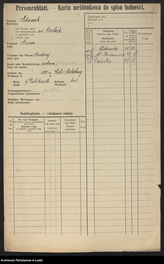 Obraz 4 z jednostki "[Spis ludności Łodzi] Adamek - Adaś"