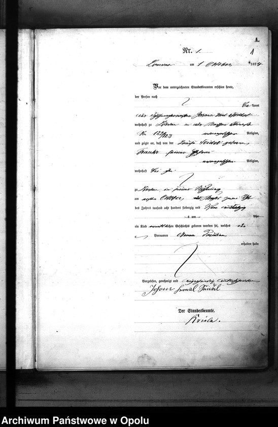 image.from.unit "Urząd Stanu Cywilnego w Lewinie Brzeskim. Księga miejscowa akt urodzeń za rok 1874"