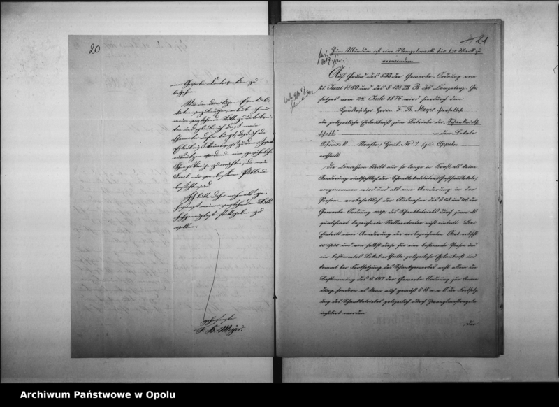 Obraz 19 z jednostki "Acta des Magistrats zu Oppeln betreffend den Wein - Bier - Ausschank im Hause No 7 Ostrowek durch F.B. Meyer Vol. I"