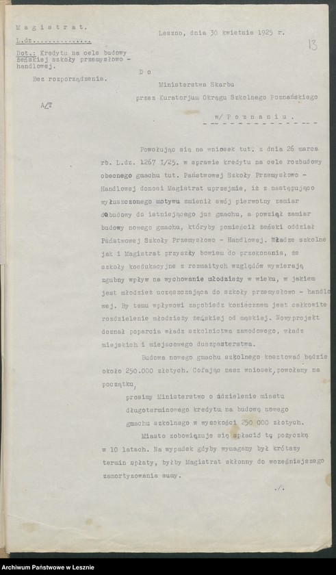 Obraz 16 z jednostki "[Kredyt na cele przebudowy Szkoły Przemysłowo-Handlowej]"