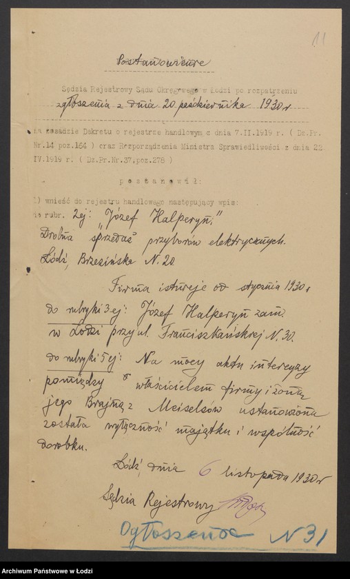 Obraz 13 z jednostki "Józef Halperyn – sprzedaż przyborów elektrycznych"