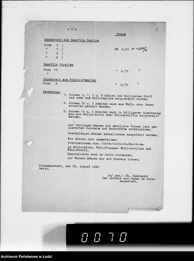 Obraz 8 z jednostki "Akten betr.Correspondenz mit dem Ältesten der Juden.Vom Schreiben Nr.1-1000"