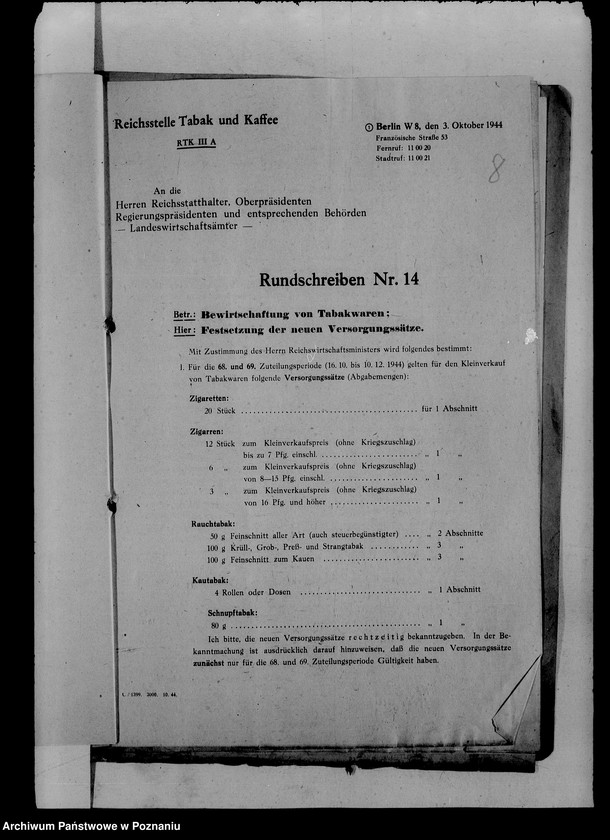 Obraz 12 z jednostki "Okólniki Bewirtschaftung von Tabakwaren"