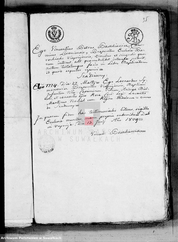 image.from.unit.number "Anexa do Ksiąg Zaślubionych Gminy Wieysieyskiej na Rok 1809"