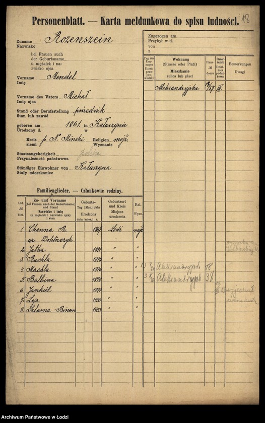 Obraz 20 z jednostki "[Spis ludności Łodzi] Rozenperl-Rozentan"
