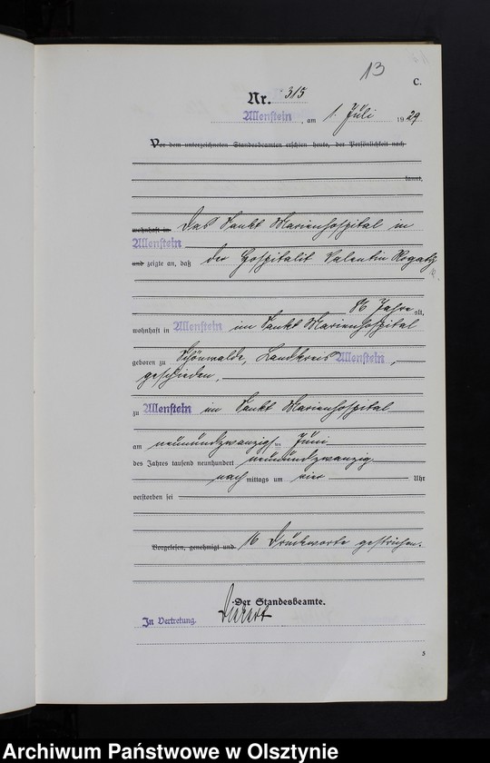 image.from.unit.number "Sterbe-Haupt-Register Tom II, Nr 304-567"