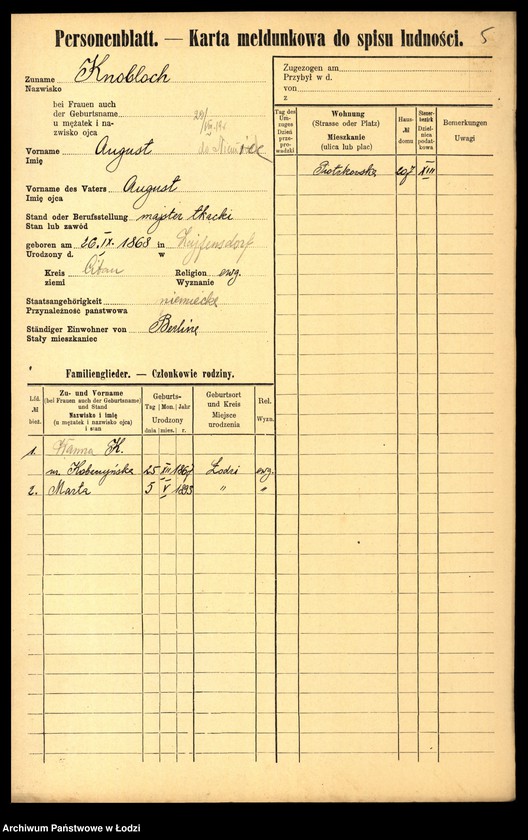 Obraz 7 z jednostki "[Spis ludności Łodzi] Knobloch - Kobyłecki"
