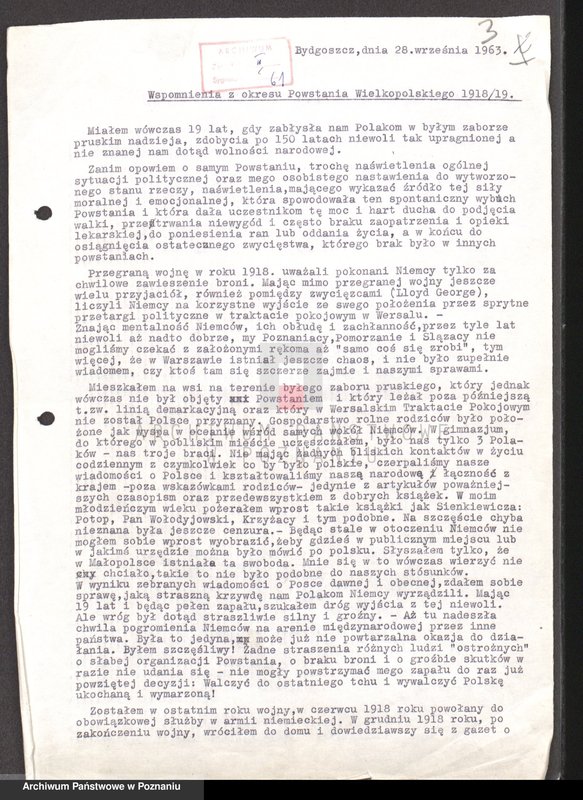Obraz 10 z jednostki "Relacje i wspomnienia dotyczące powstania wielkopolskiego: 1. Żnin, powiat Żnin, województwo bydgoskie, 2. Żurczyn, powiat Szubin, województwo bydgoskie."