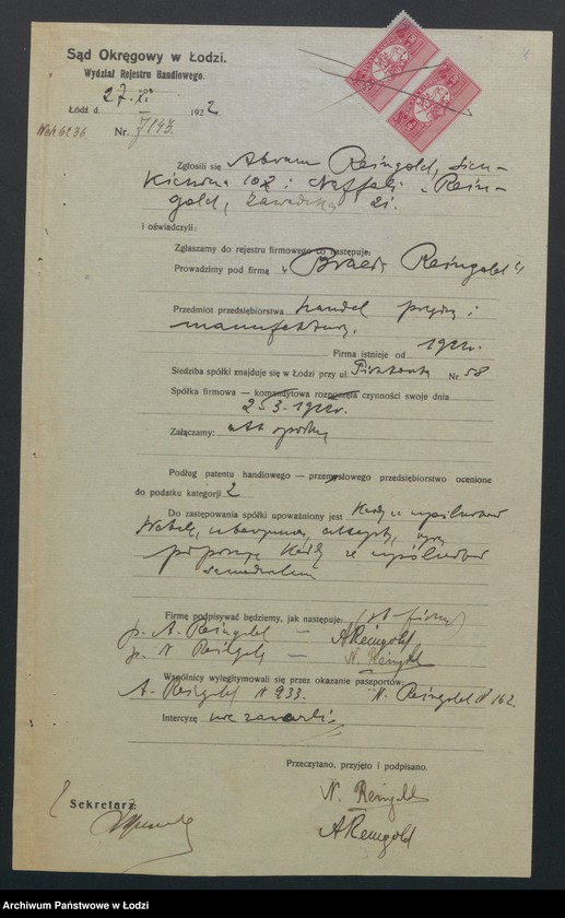 Obraz 6 z jednostki "Bracia Reingold- handel przędzą i manufakturą"