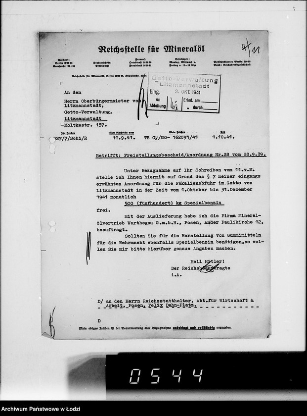 Obraz 16 z jednostki "Spezialbenzin- Kontingent für Gummimäntelfabrikation im Getto"