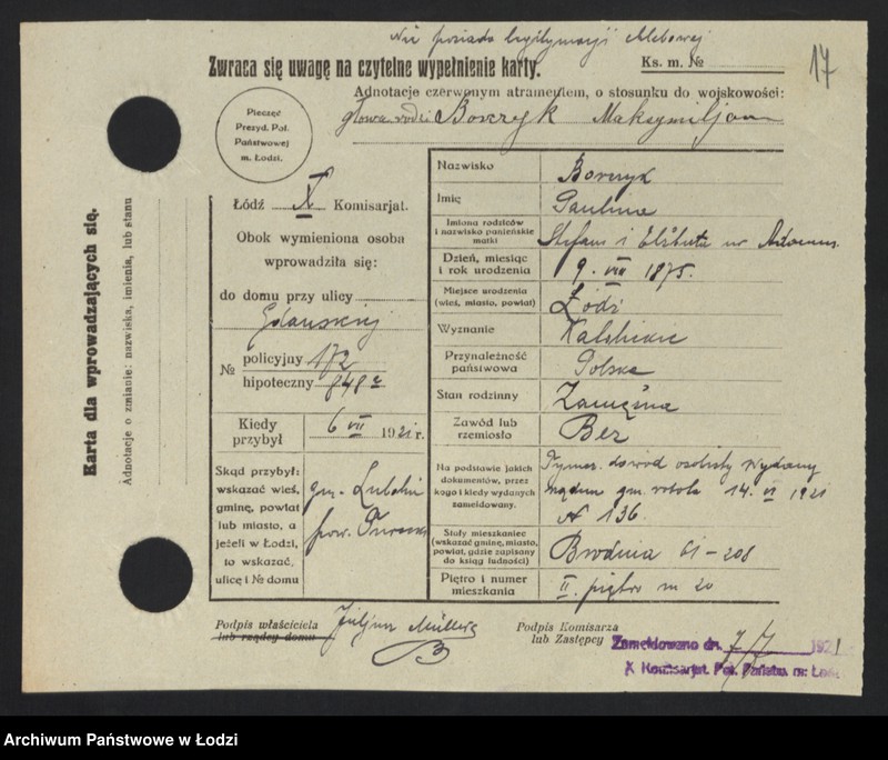 Obraz 19 z jednostki "[Spis ludności Łodzi] Borczuch - Borkowski"