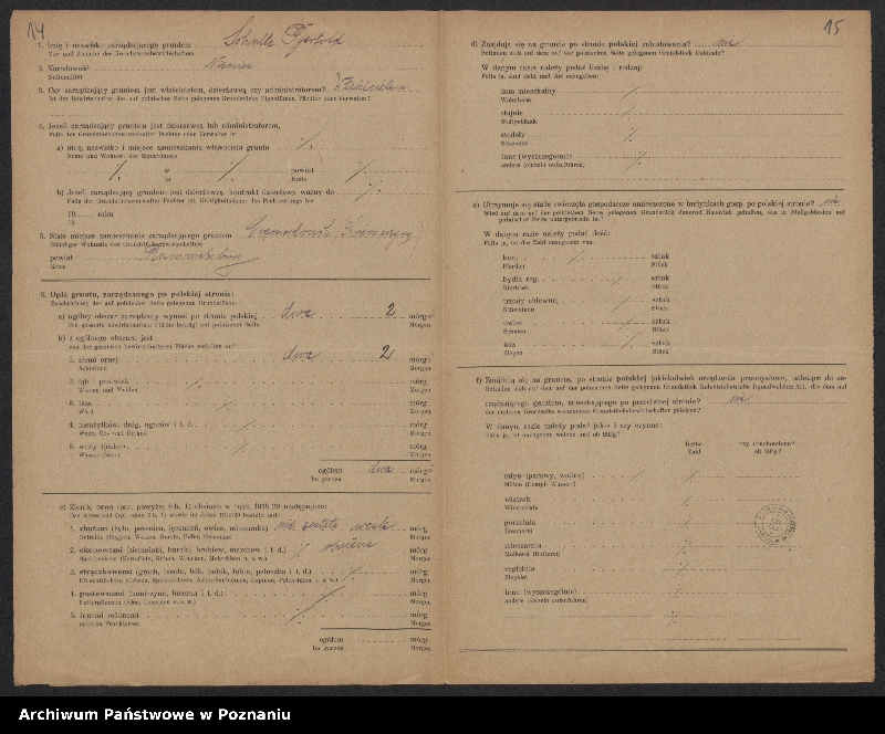 Obraz 13 z jednostki "[Kwestionariusze dotyczące stwierdzenia gruntów znajdujących się po polskiej stronie pogranicza a zarządzanych przez zamieszkałych po stronie niemieckiej] powiat chojnicki"