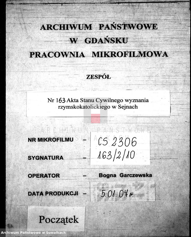 Obraz 1 z jednostki "[Dowody do akt małżeństw parafii Sejny wyz. rzym. - kat ]"