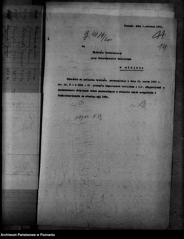 Obraz 19 z jednostki "Sprawy osobowe. Sprawozdania miesięczne stanu personelu departamentu"