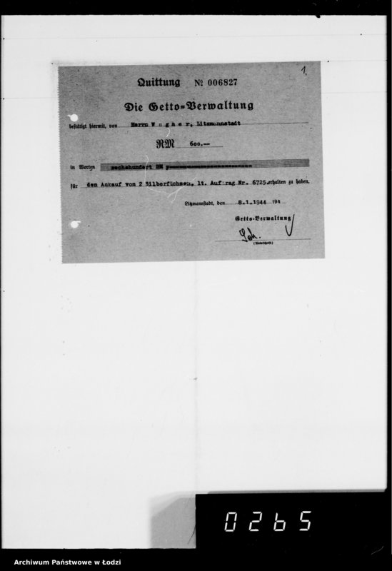 Obraz 6 z jednostki "Warenverwertung an den Ältesten der Juden Aufträge 5986-6000. [Odzież i wyroby kuśnierskie]"