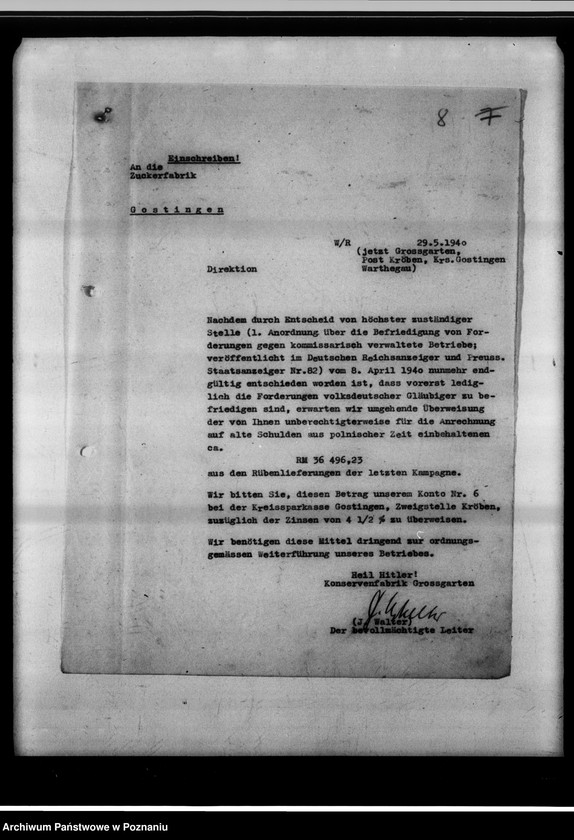 Obraz 12 z jednostki "Forderungen Grossgarten contra Zuckerfabrik Gostingen [za dostarczone buraki cukrowe]."