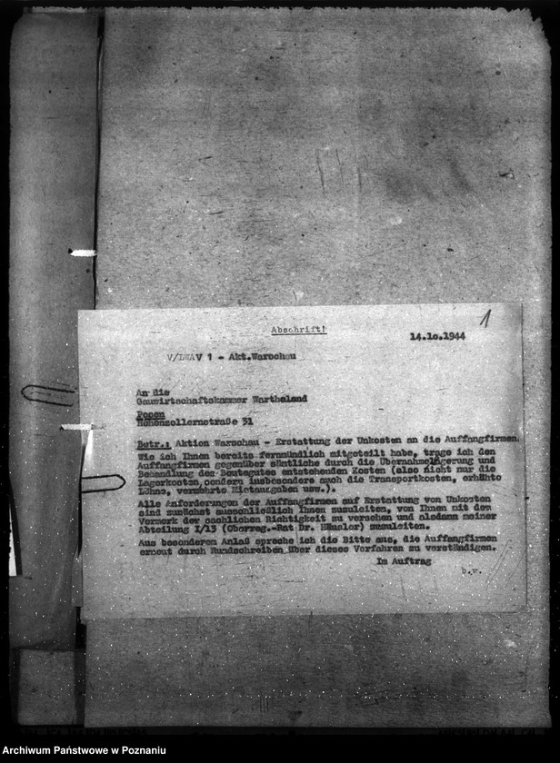 Obraz 5 z jednostki "Koszty i dochody związane ze złupionymi towarami w Warszawie"