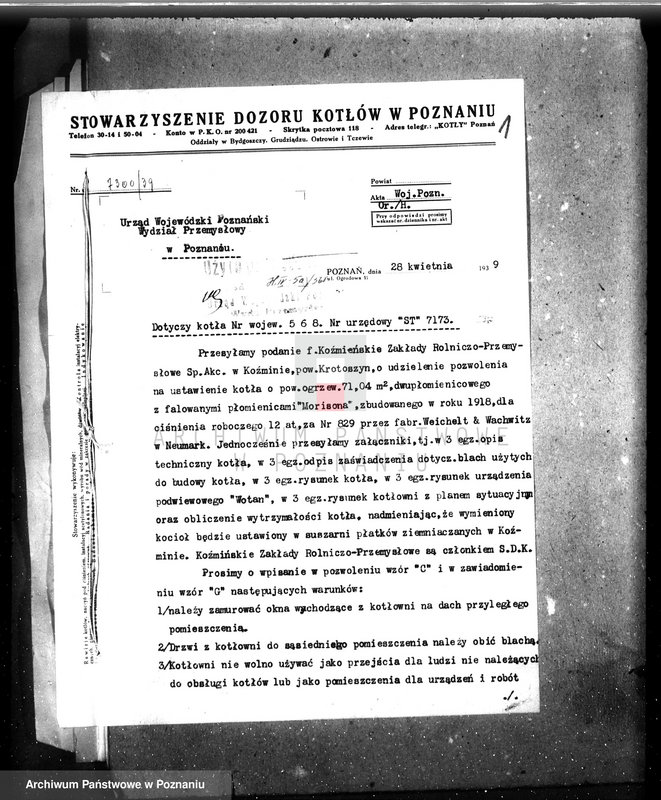 image.from.unit.number "Koźmińskie Zakłady Rolniczo-Przemysłowe w Koźminie pow. krotoszyński - Suszarnia płatków kartoflanych nr woj. kotła 568"