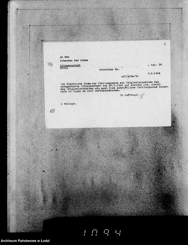 Obraz 5 z jednostki "Korrespondenz mit dem Ältesten der Juden"