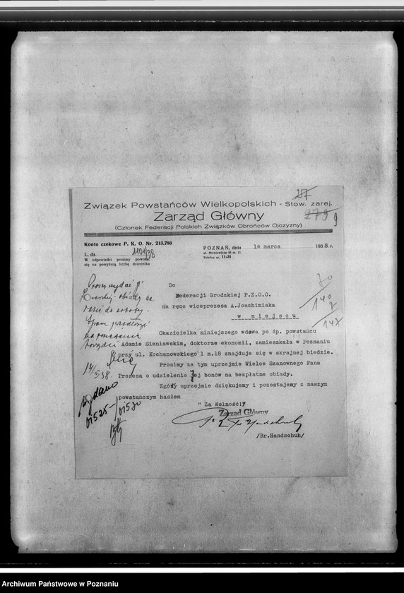 Obraz 13 z jednostki "Korespondencja federacji w sprawach personalno-organizacyjnych- zaświadczenia, powiadomienia o zebraniach i inne"