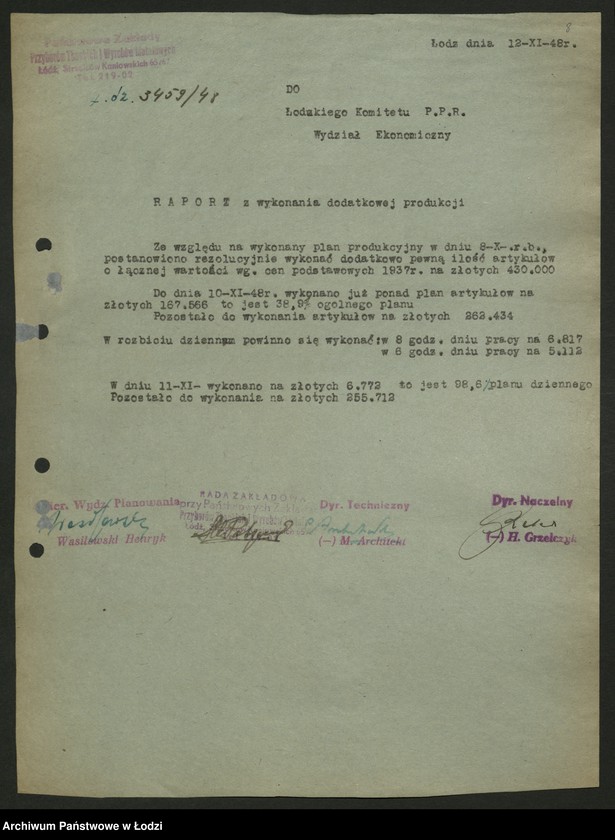 Obraz 9 z jednostki "Placówki produkcyjne i usługowe przemysłu metalowego; protokoły, sprawozdania, raporty z wykonania produkcji"