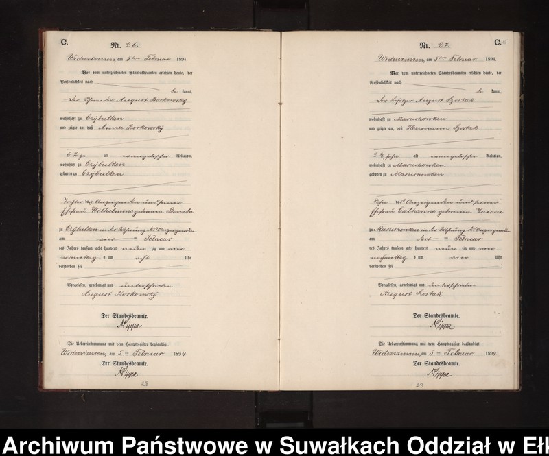 Obraz 18 z jednostki "Sterbe-Neben-Register des Preussischen Standes-Amtes Widminnen Kreis Loetzen"