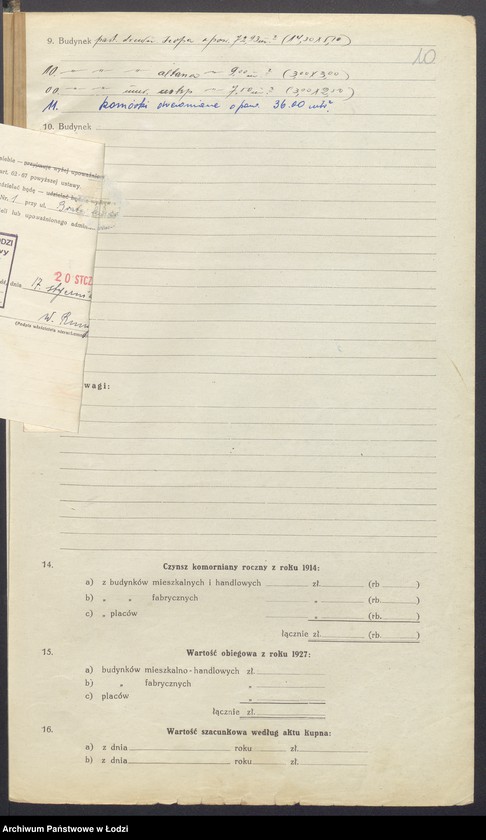 Obraz 12 z jednostki "Księga inwentarzowa nieruchomości m. Łodzi ul. Braterska"
