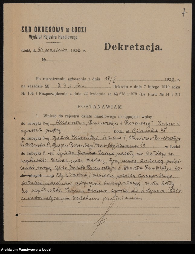 Obraz 9 z jednostki "Rozensztajn, Rundsztajn, Rozenberg – kupno i sprzedaż przędzy"