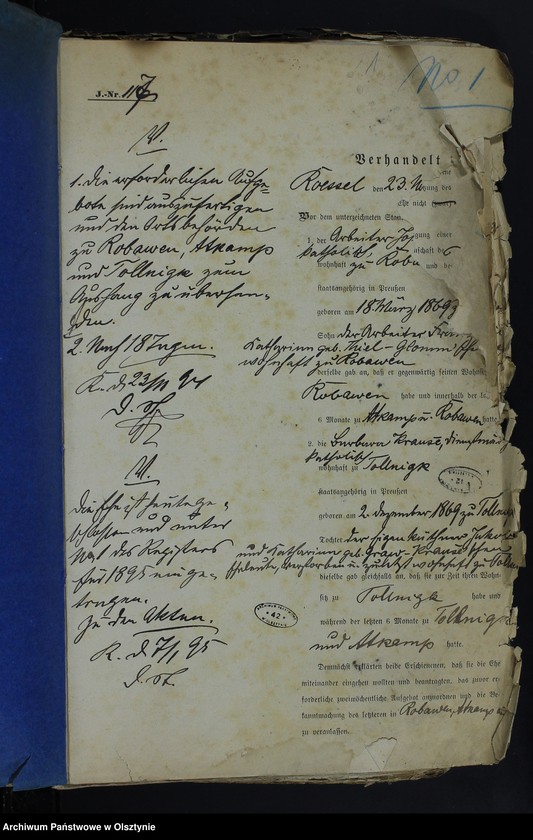 image.from.unit.number "Beläge zum Heiraths-Register"